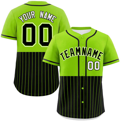 Custom Neon Green Black Personalized Half Stripe Design Authentic Baseball Jersey