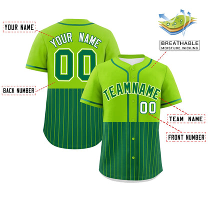 Custom Neon Green Kelly Green Personalized Half Stripe Design Authentic Baseball Jersey