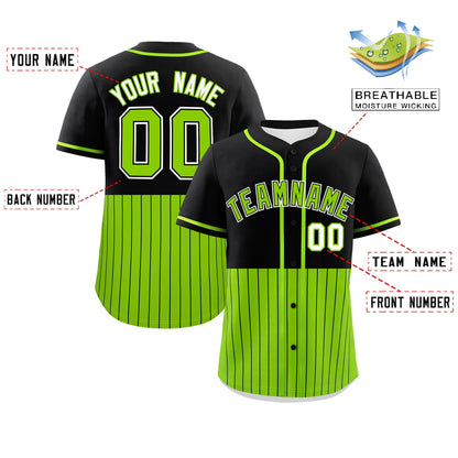 Custom Black Neon Green Personalized Half Stripe Design Authentic Baseball Jersey