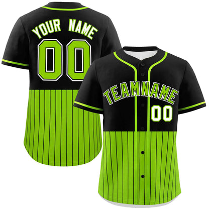 Custom Black Neon Green Personalized Half Stripe Design Authentic Baseball Jersey