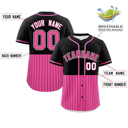 Custom Black Pink Personalized Half Stripe Design Authentic Baseball Jersey