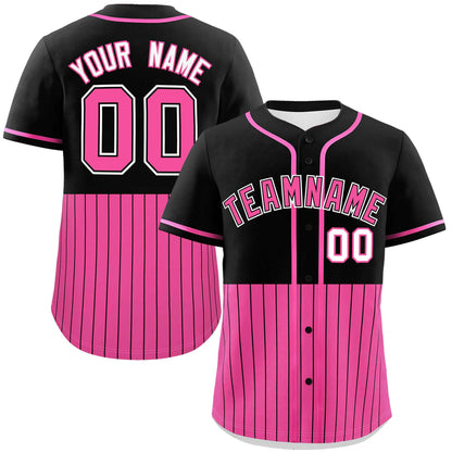 Custom Black Pink Personalized Half Stripe Design Authentic Baseball Jersey