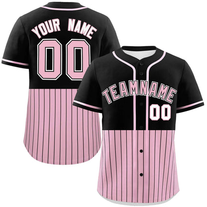 Custom Black Light Pink Personalized Half Stripe Design Authentic Baseball Jersey