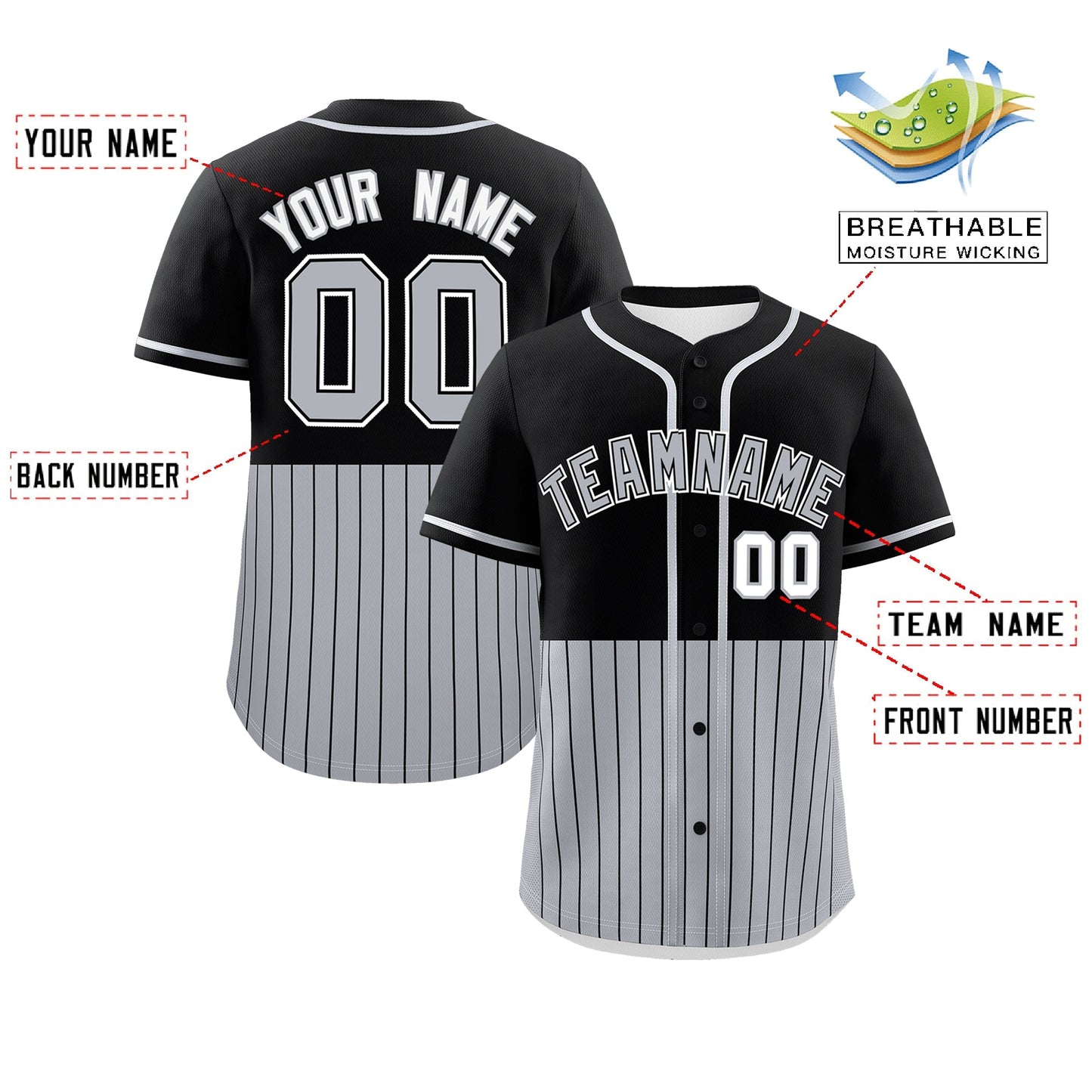 Custom Black Gray Personalized Half Stripe Design Authentic Baseball Jersey