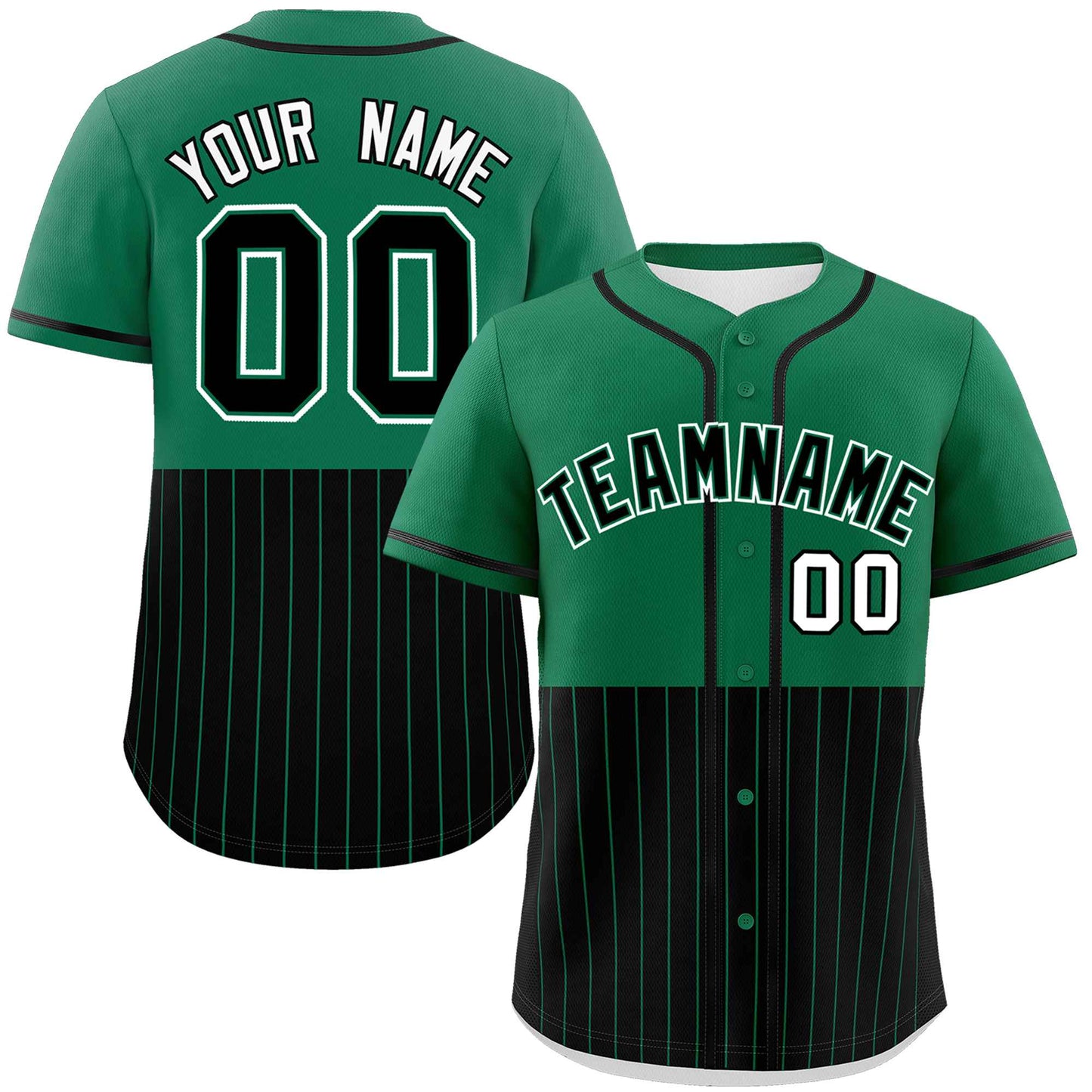 Custom Kelly Green Black Personalized Half Stripe Design Authentic Baseball Jersey