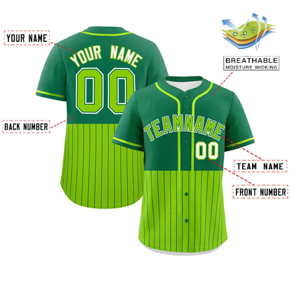 Custom Kelly Green Neon Green Personalized Half Stripe Design Authentic Baseball Jersey