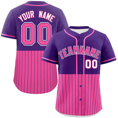 Custom Purple Pink Personalized Half Stripe Design Authentic Baseball Jersey