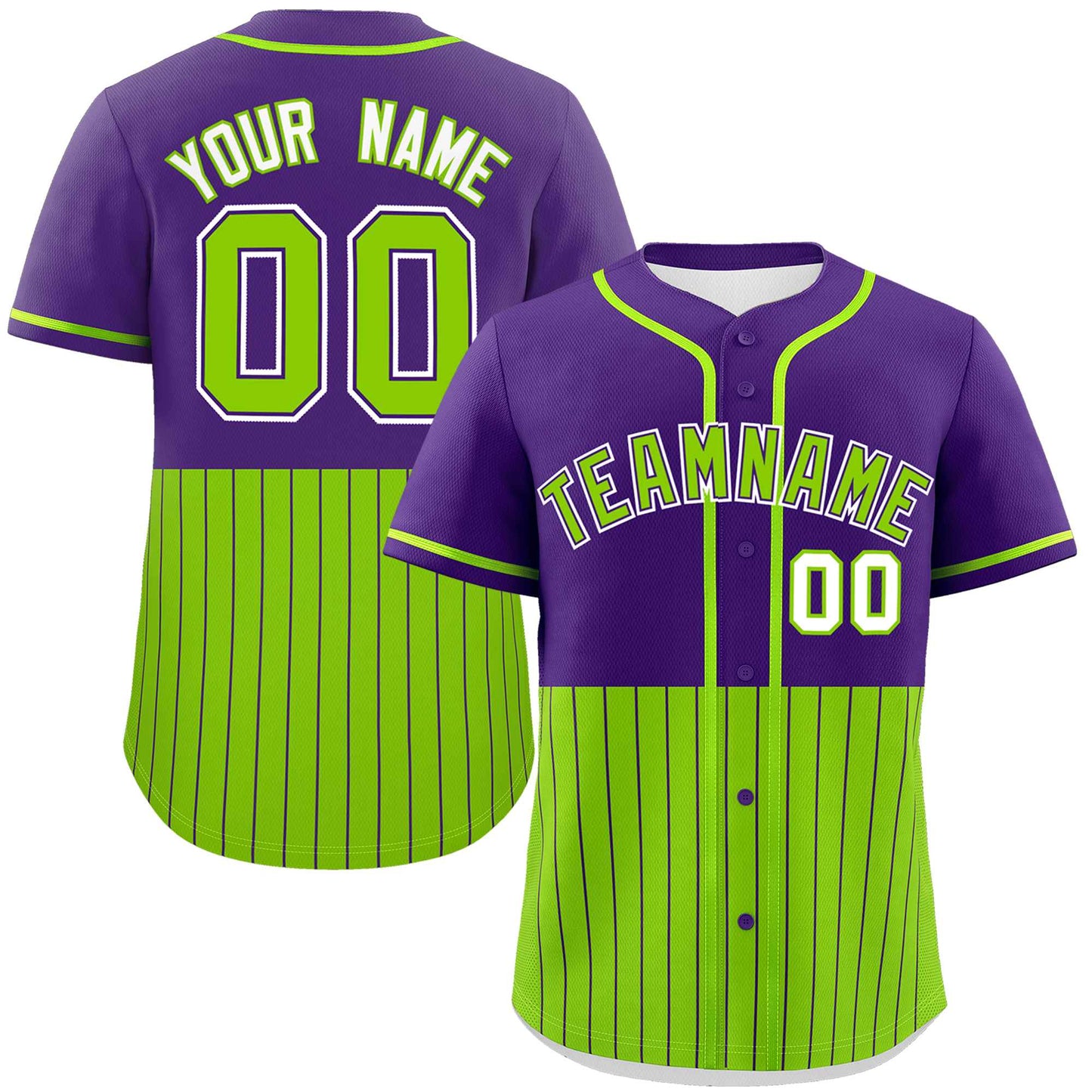 Custom Purple Neon Green Personalized Half Stripe Design Authentic Baseball Jersey