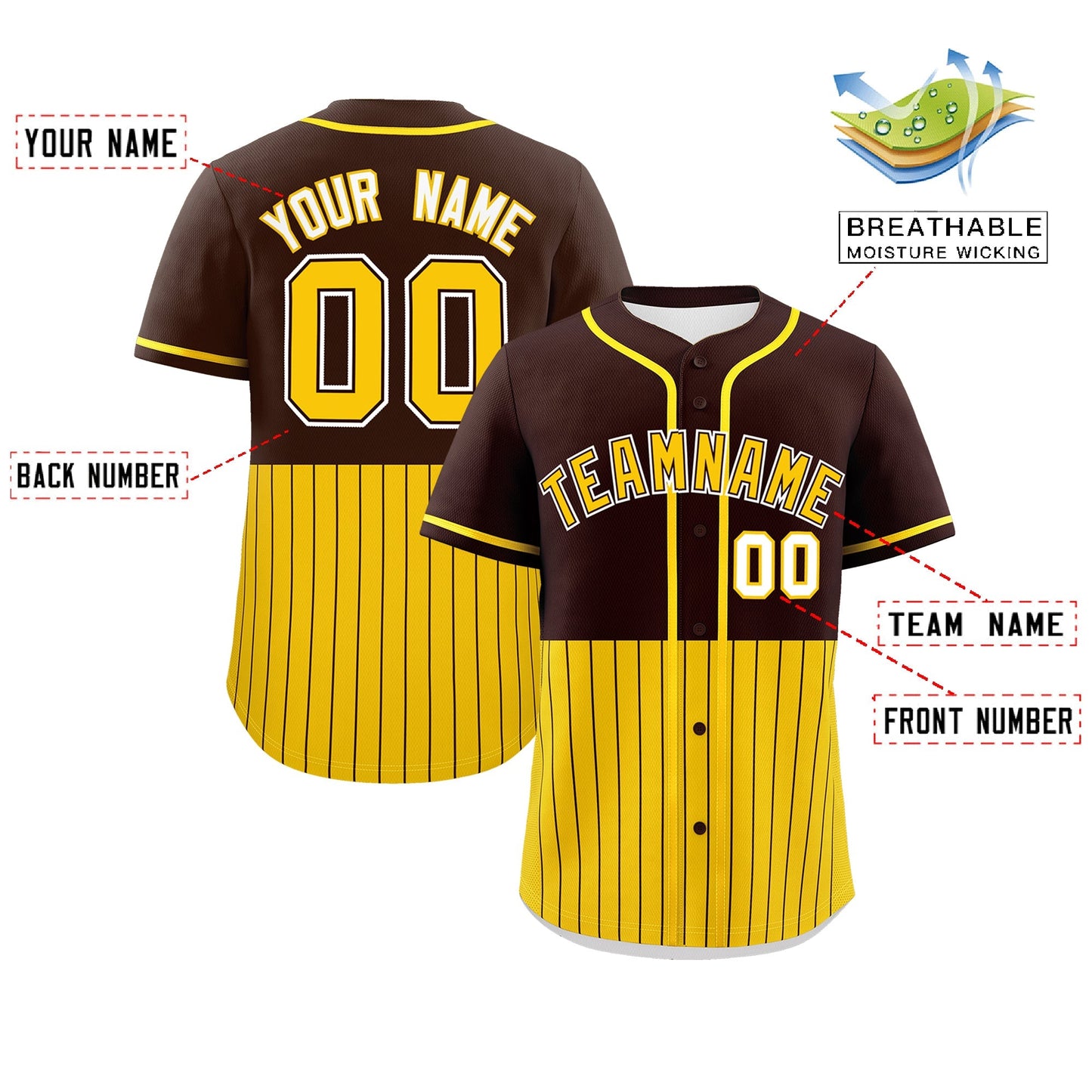 Custom Brown Gold Personalized Half Stripe Design Authentic Baseball Jersey