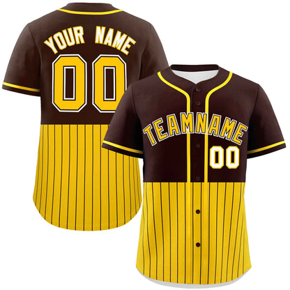 Custom Brown Gold Personalized Half Stripe Design Authentic Baseball Jersey