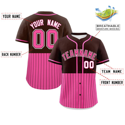 Custom Brown Pink Personalized Half Stripe Design Authentic Baseball Jersey