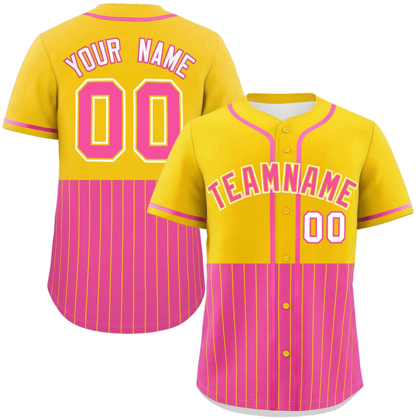 Custom Gold Pink Personalized Half Stripe Design Authentic Baseball Jersey