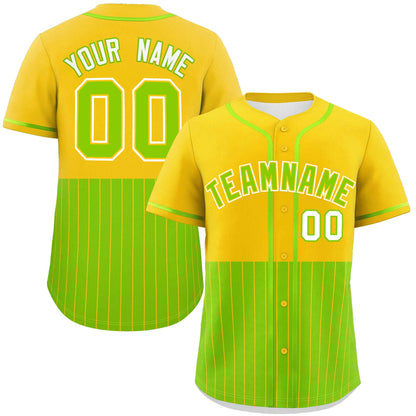 Custom Gold Neon Green Personalized Half Stripe Design Authentic Baseball Jersey