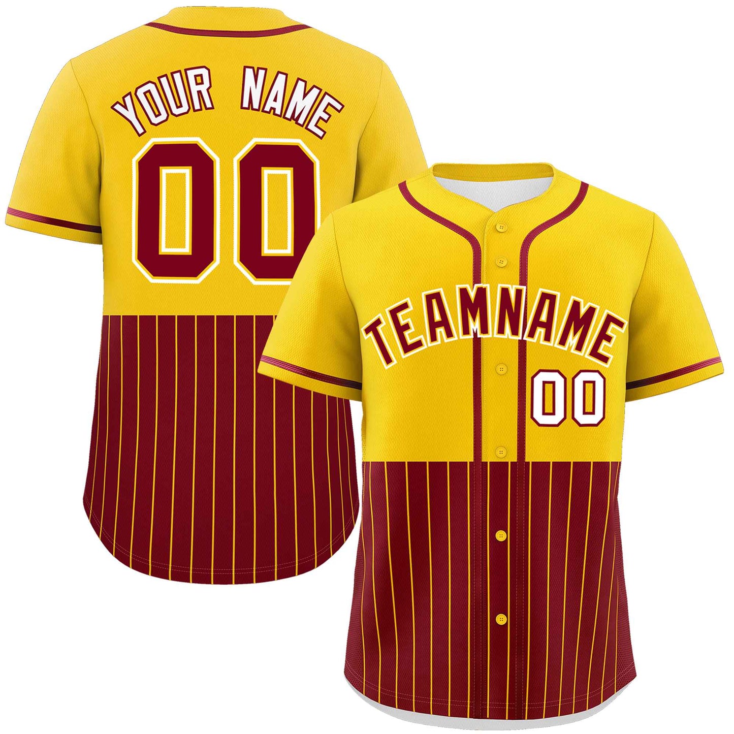 Custom Gold Crimson Personalized Half Stripe Design Authentic Baseball Jersey