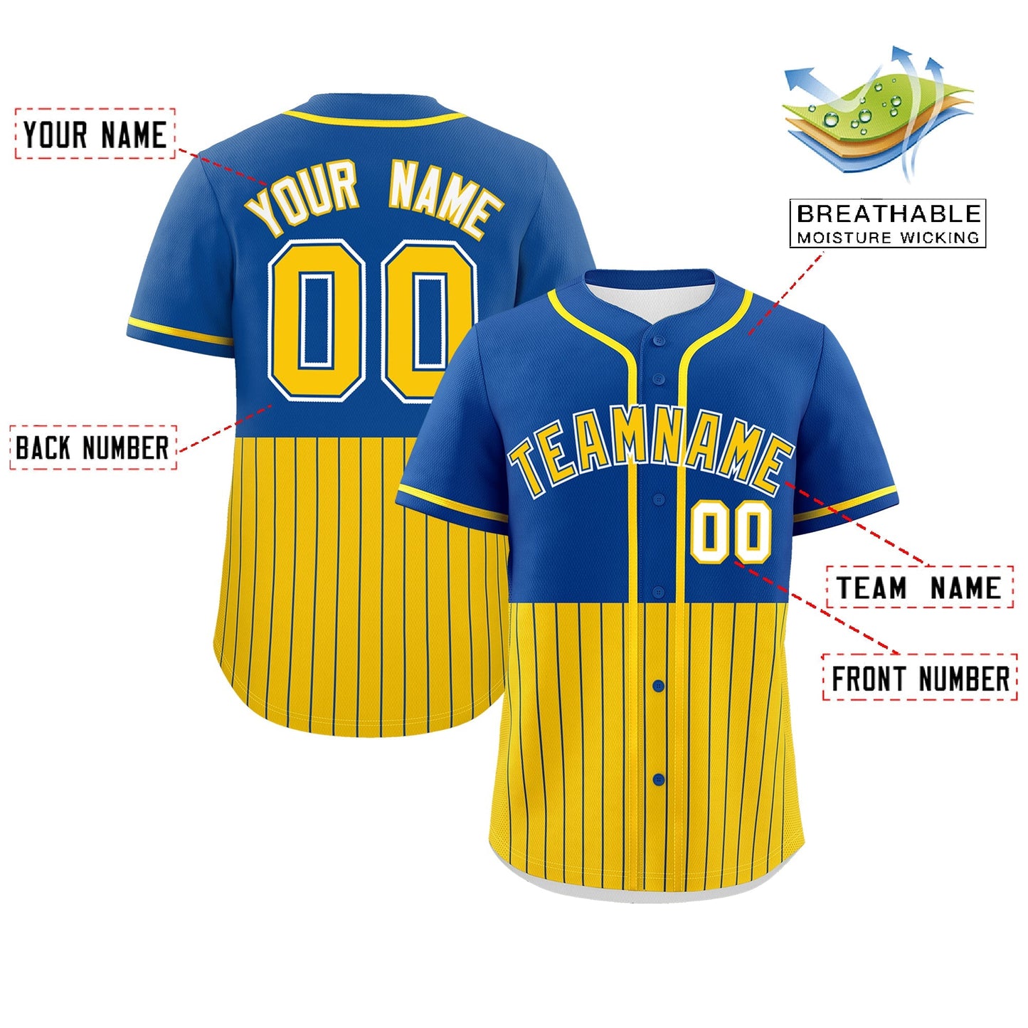 Custom Royal Gold Personalized Half Stripe Design Authentic Baseball Jersey