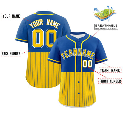 Custom Royal Gold Personalized Half Stripe Design Authentic Baseball Jersey