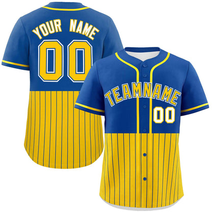 Custom Royal Gold Personalized Half Stripe Design Authentic Baseball Jersey