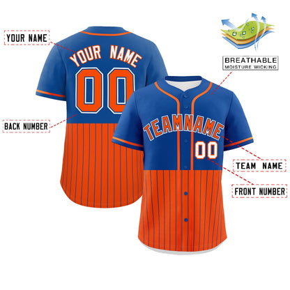 Custom Royal Orange Personalized Half Stripe Design Authentic Baseball Jersey