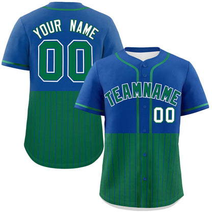 Custom Royal Kelly Green Personalized Half Stripe Design Authentic Baseball Jersey