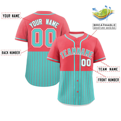 Custom Light Red Bright Green Personalized Half Stripe Design Authentic Baseball Jersey