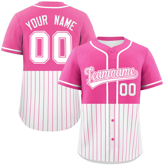 Custom Pink White Personalized Half Stripe Design Authentic Baseball Jersey