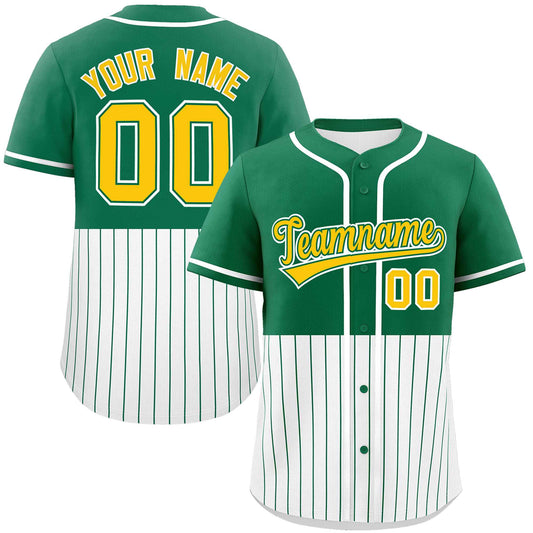 Custom Kelly Green White Personalized Half Stripe Design Authentic Baseball Jersey