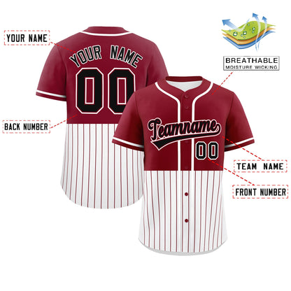 Custom Crimson White Personalized Half Stripe Design Authentic Baseball Jersey