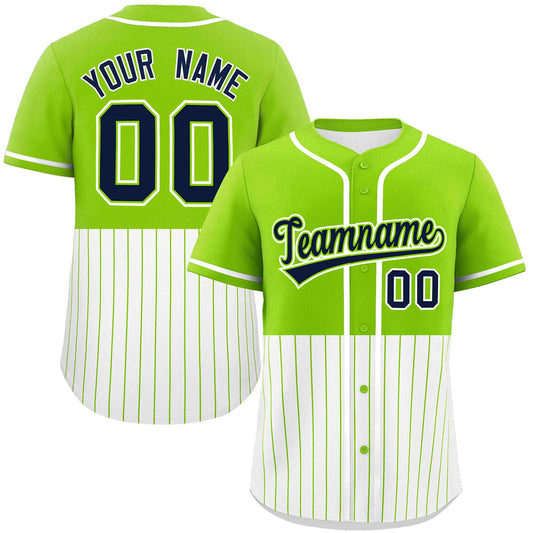 Custom Neon Green White Personalized Half Stripe Design Authentic Baseball Jersey