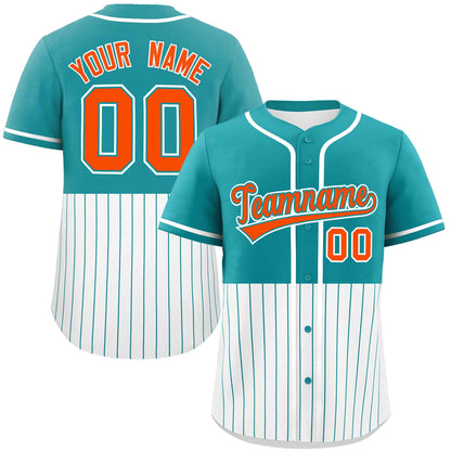 Custom Aqua White Personalized Half Stripe Design Authentic Baseball Jersey