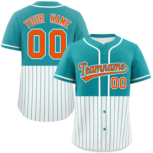 Custom Aqua White Personalized Half Stripe Design Authentic Baseball Jersey