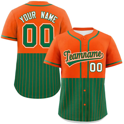 Custom Orange Kelly Green Personalized Half Stripe Design Authentic Baseball Jersey