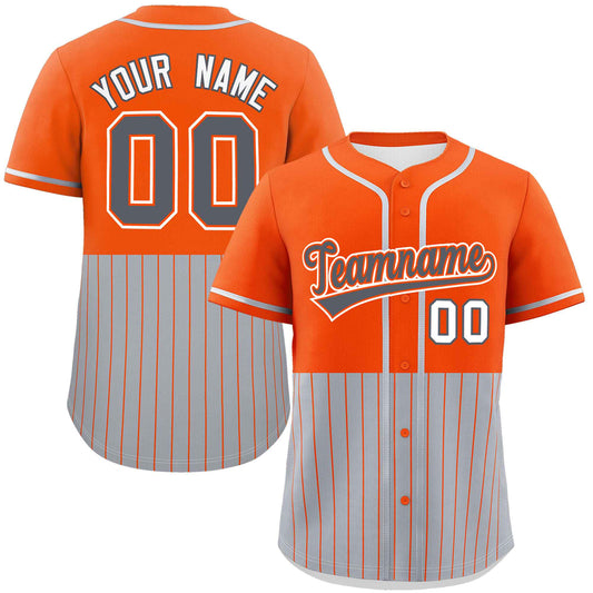 Custom Orange Gray Personalized Half Stripe Design Authentic Baseball Jersey