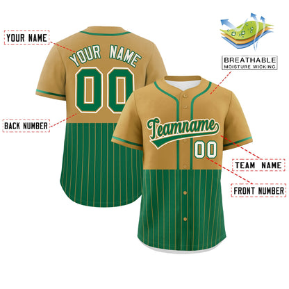 Custom Old Gold Kelly Green Personalized Half Stripe Design Authentic Baseball Jersey