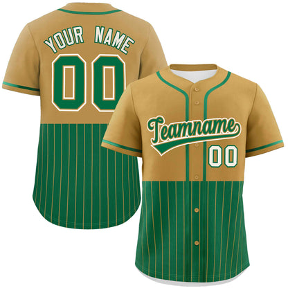 Custom Old Gold Kelly Green Personalized Half Stripe Design Authentic Baseball Jersey