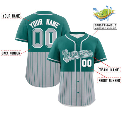 Custom Aqua Gray Personalized Half Stripe Design Authentic Baseball Jersey