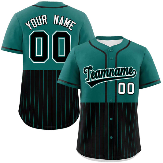 Custom Aqua Black Personalized Half Stripe Design Authentic Baseball Jersey