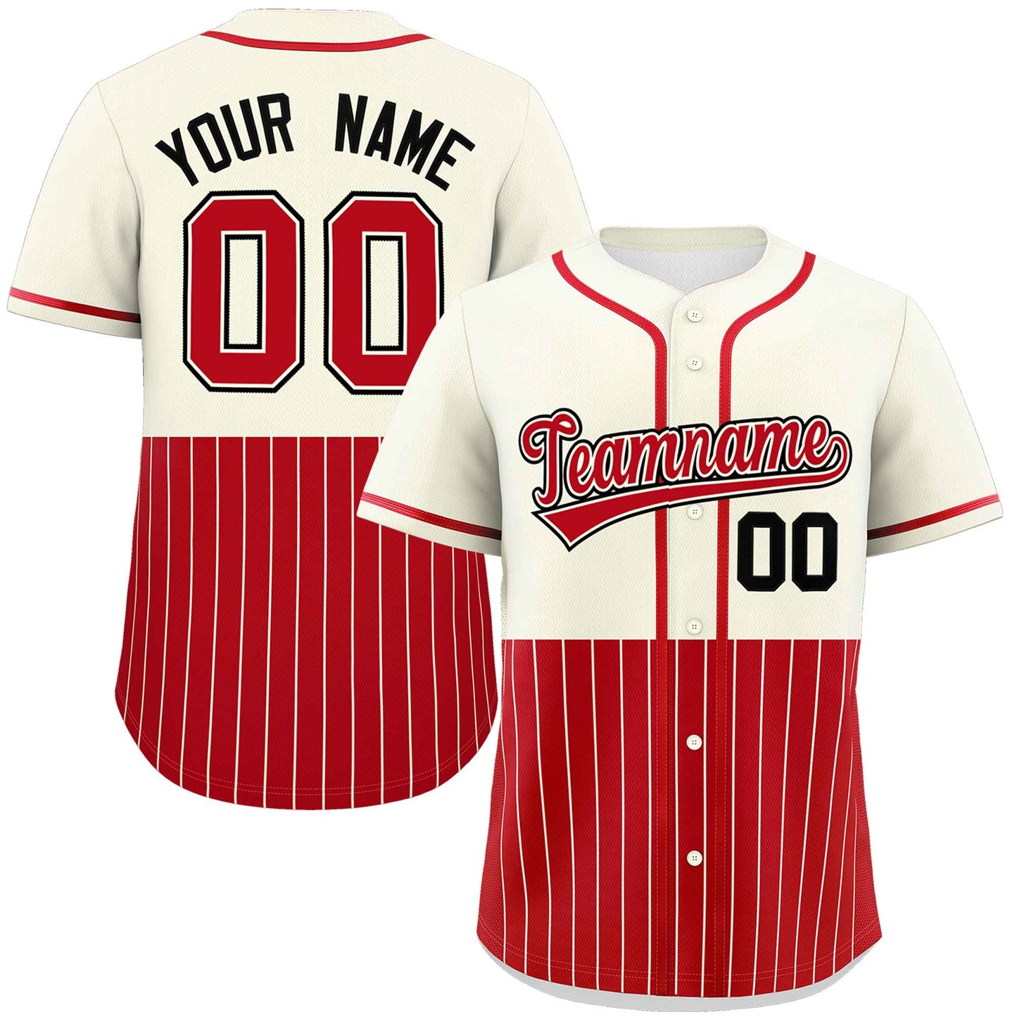 Custom Cream Red Personalized Half Stripe Design Authentic Baseball Jersey