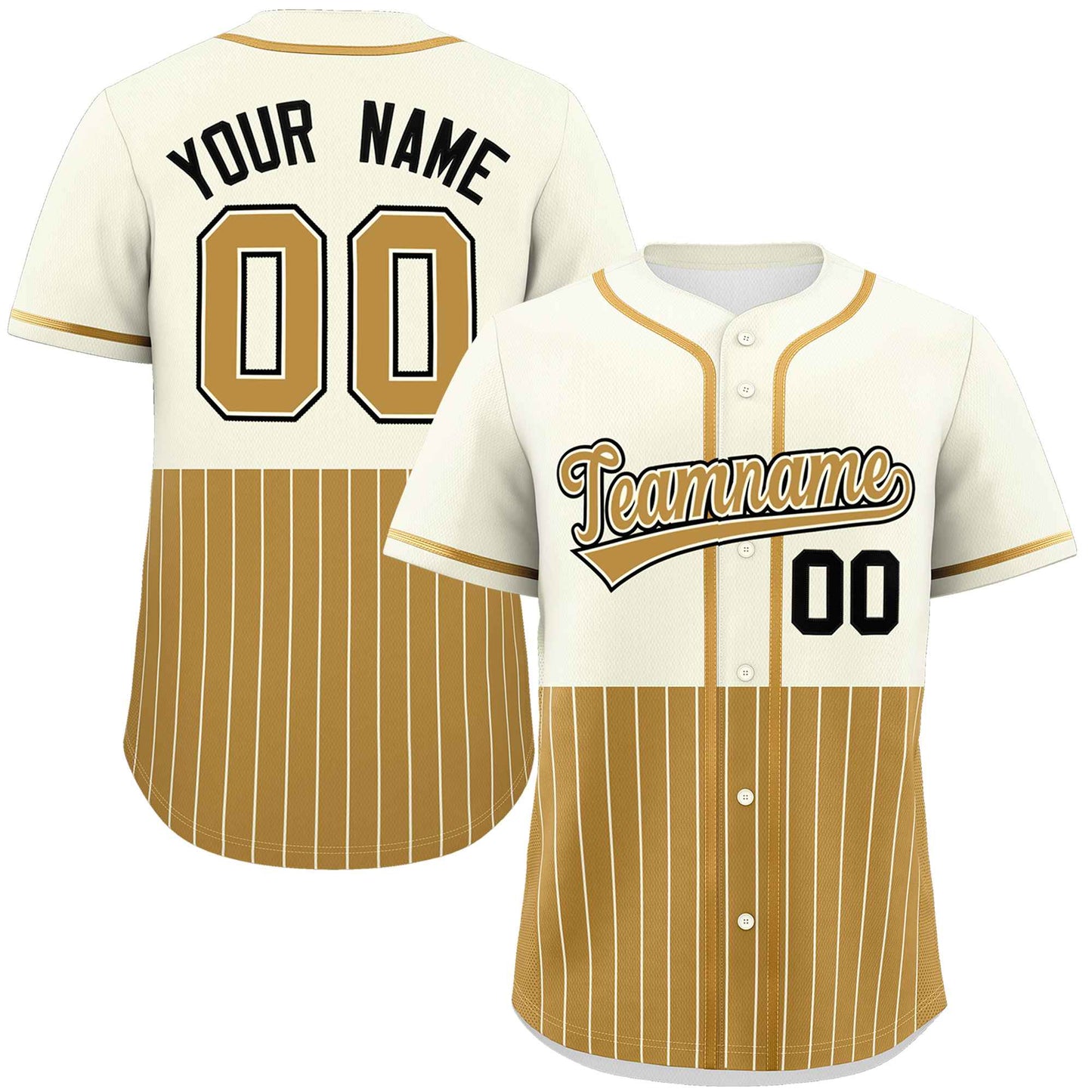 Custom Cream Old Gold Personalized Half Stripe Design Authentic Baseball Jersey