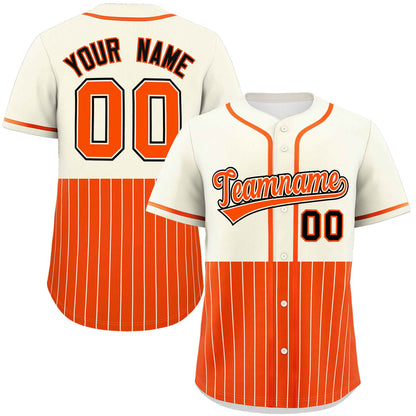 Custom Cream Orange Personalized Half Stripe Design Authentic Baseball Jersey