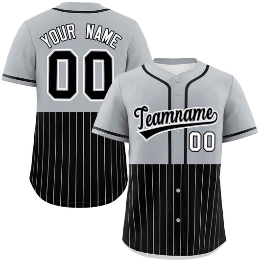 Custom Gray Black Personalized Half Stripe Design Authentic Baseball Jersey