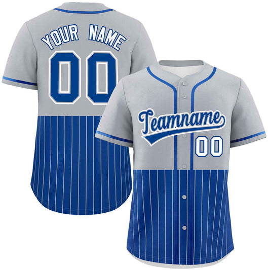 Custom Gray Royal Personalized Half Stripe Design Authentic Baseball Jersey