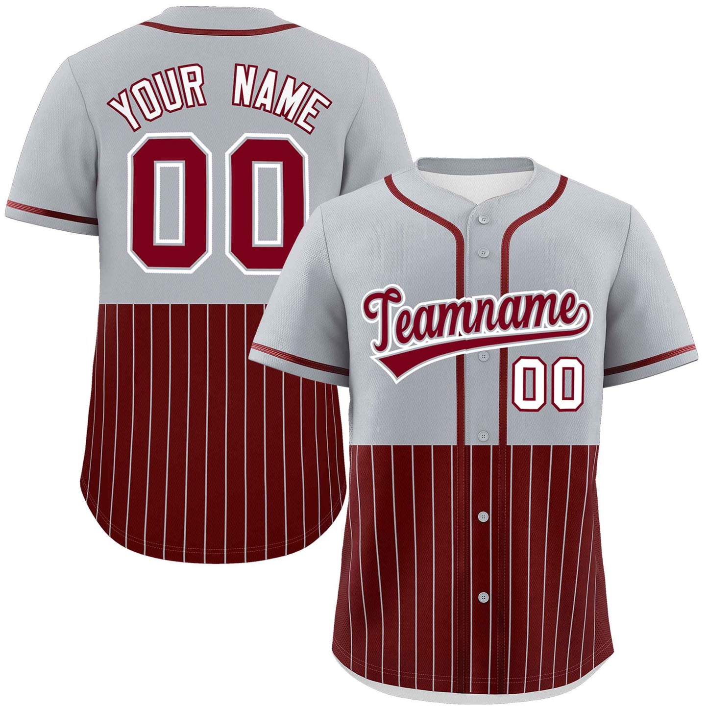 Custom Gray Crimson Personalized Half Stripe Design Authentic Baseball Jersey