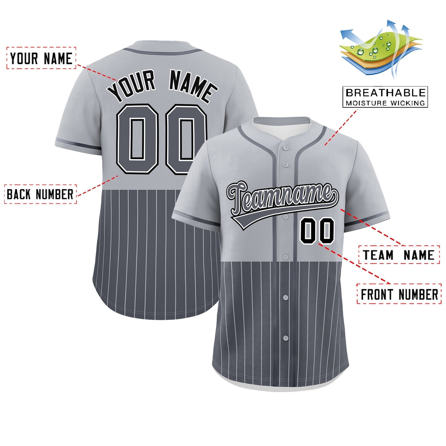 Custom Gray Dark Gray Personalized Half Stripe Design Authentic Baseball Jersey