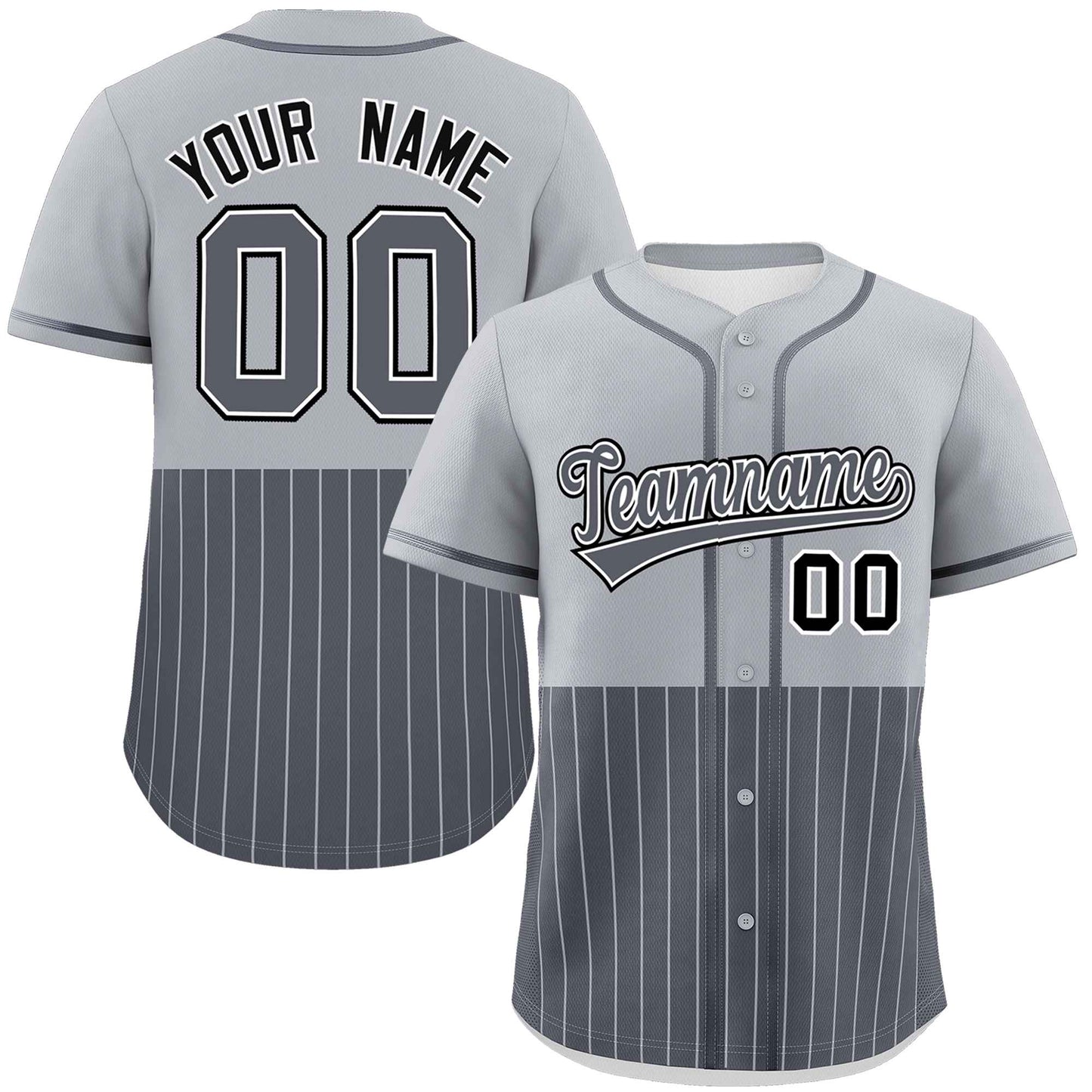 Custom Gray Dark Gray Personalized Half Stripe Design Authentic Baseball Jersey