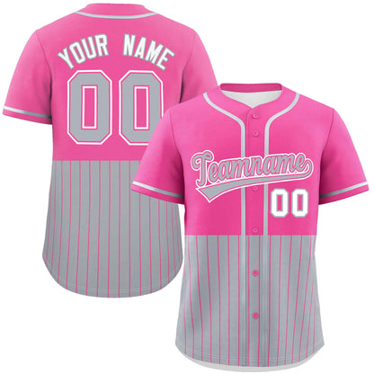 Custom Pink Gray Personalized Half Stripe Design Authentic Baseball Jersey