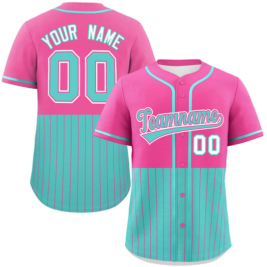 Custom Pink Bright Green Personalized Half Stripe Design Authentic Baseball Jersey