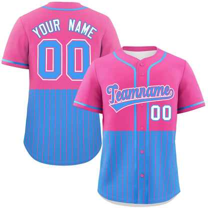 Custom Pink Powder Blue Personalized Half Stripe Design Authentic Baseball Jersey