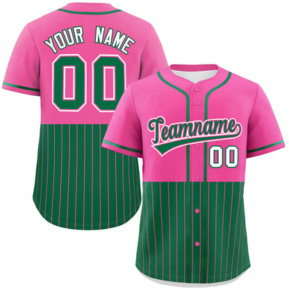 Custom Pink Kelly Green Personalized Half Stripe Design Authentic Baseball Jersey