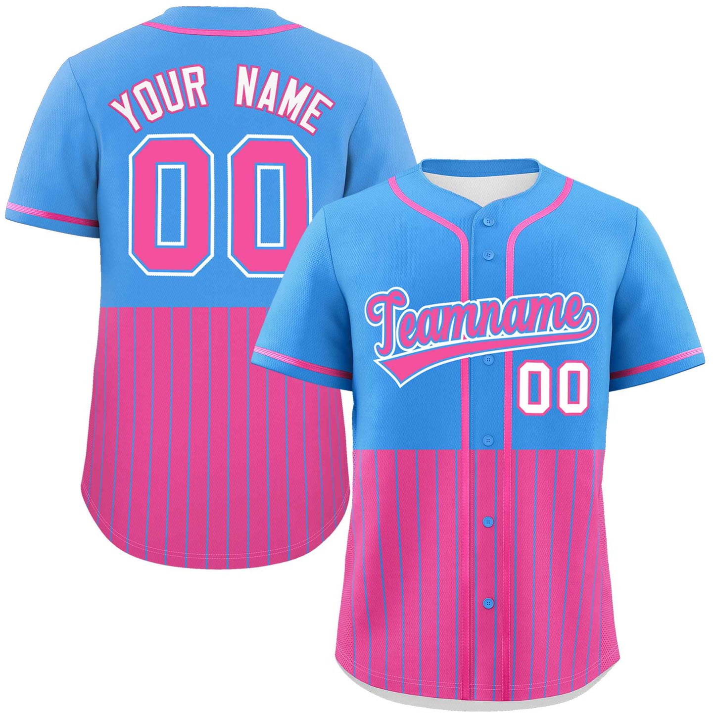 Custom Powder Blue Pink Personalized Half Stripe Design Authentic Baseball Jersey