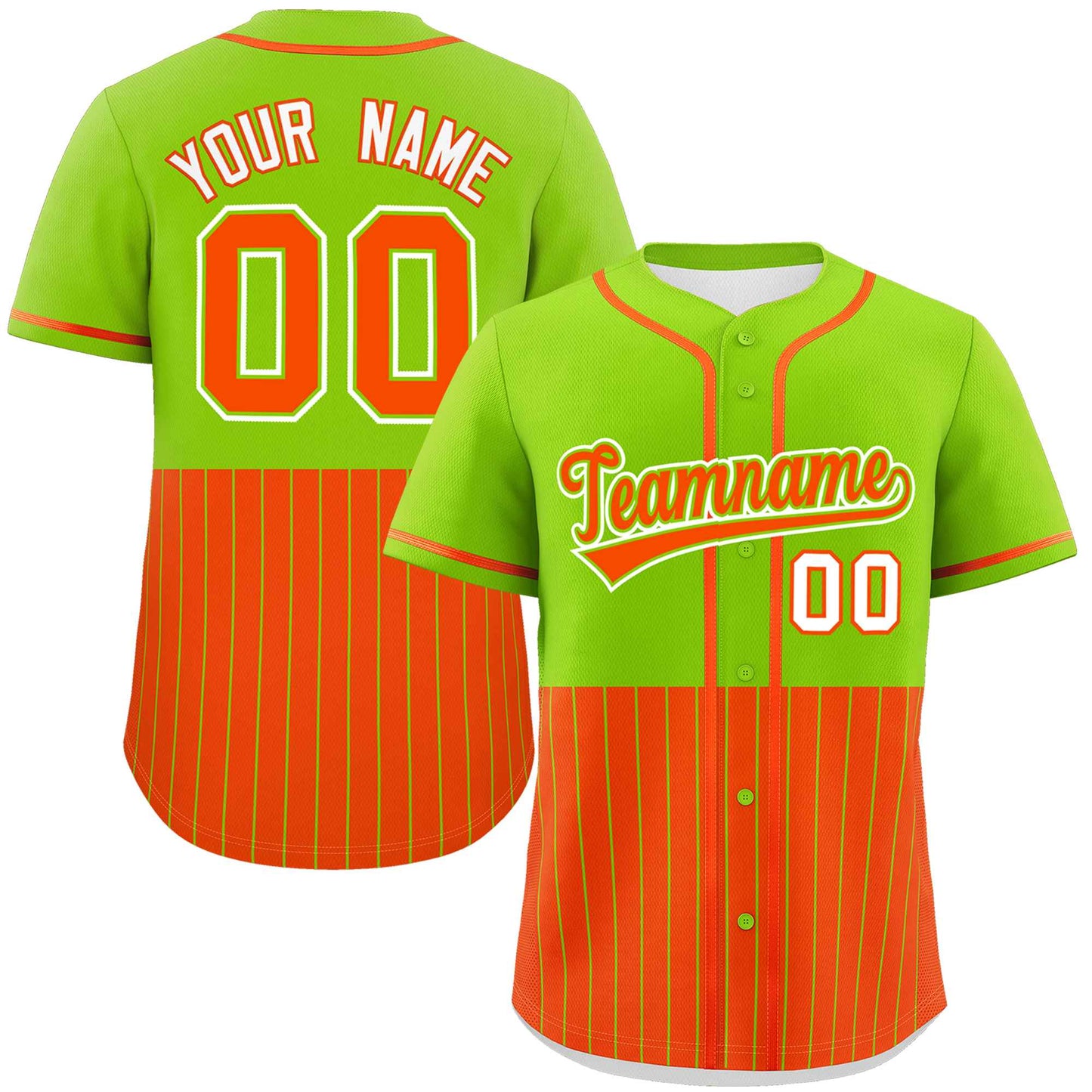 Custom Neon Green Orange Personalized Half Stripe Design Authentic Baseball Jersey